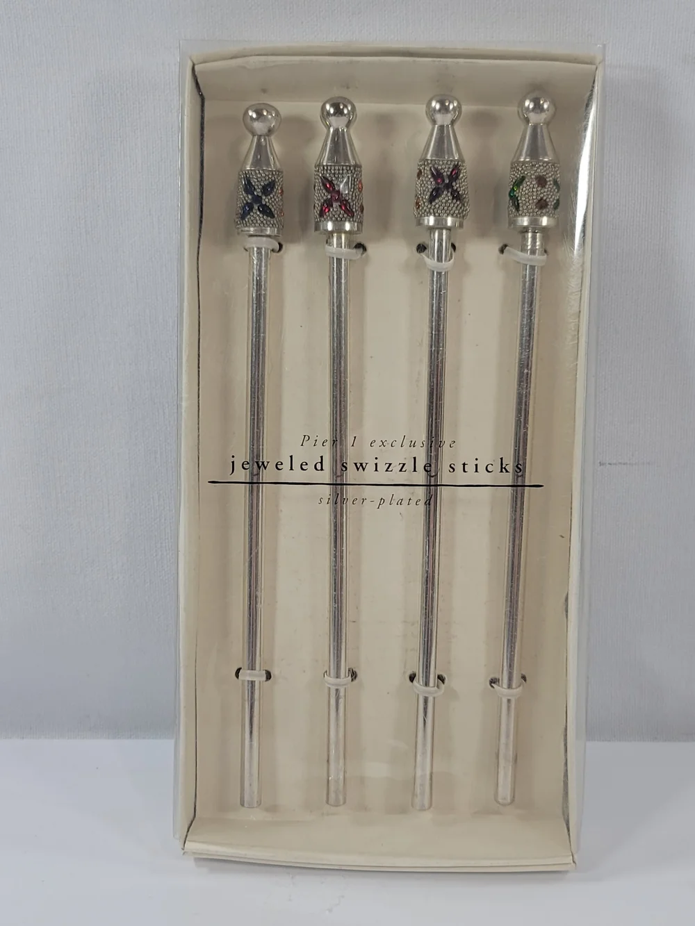 Pier 1 Imports Jewled Silver Plated Set Of 4 Swizzle Sticks